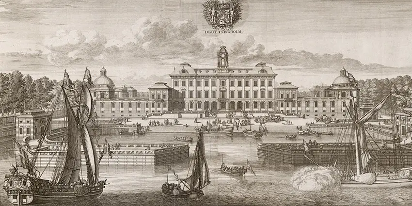 Teckning av Drottningholms slott, från slutet av 1600-talet
