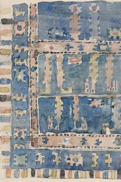 Märta Måås-Fjetterström’s watercolour sketch to rug Ståndaren.